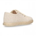 METAL LINEN canvas Kids Laces up shoes espadrille style with ties closure.