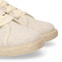 METAL LINEN canvas Kids Laces up shoes espadrille style with ties closure.