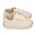 METAL LINEN canvas Kids Laces up shoes espadrille style with ties closure.
