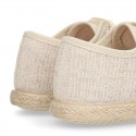 METAL LINEN canvas Kids Laces up shoes espadrille style with ties closure.