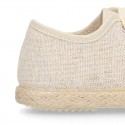 METAL LINEN canvas Kids Laces up shoes espadrille style with ties closure.