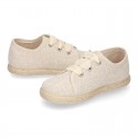 METAL LINEN canvas Kids Laces up shoes espadrille style with ties closure.