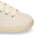 METAL LINEN canvas Kids Laces up shoes espadrille style with ties closure.