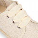 METAL LINEN canvas Kids Laces up shoes espadrille style with ties closure.