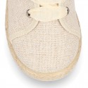 METAL LINEN canvas Kids Laces up shoes espadrille style with ties closure.