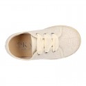 METAL LINEN canvas Kids Laces up shoes espadrille style with ties closure.