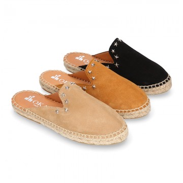 Women suede leather CLOG style espadrille shoes with STARS design.