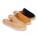 Women suede leather CLOG style espadrille shoes with STARS design.