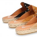 Women suede leather CLOG style espadrille shoes with STARS design.