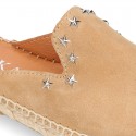 Women suede leather CLOG style espadrille shoes with STARS design.