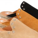 Women suede leather CLOG style espadrille shoes with STARS design.