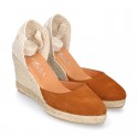 COWHIDE color suede leather wedge woman espadrilles shoes Valenciana style .