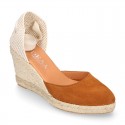 COWHIDE color suede leather wedge woman espadrilles shoes Valenciana style .