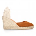 COWHIDE color suede leather wedge woman espadrilles shoes Valenciana style .