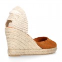 COWHIDE color suede leather wedge woman espadrilles shoes Valenciana style .