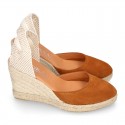 COWHIDE color suede leather wedge woman espadrilles shoes Valenciana style .