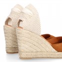 COWHIDE color suede leather wedge woman espadrilles shoes Valenciana style .