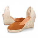 COWHIDE color suede leather wedge woman espadrilles shoes Valenciana style .