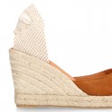 COWHIDE color suede leather wedge woman espadrilles shoes Valenciana style .