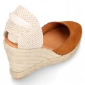 COWHIDE color suede leather wedge woman espadrilles shoes Valenciana style .