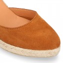 COWHIDE color suede leather wedge woman espadrilles shoes Valenciana style .