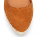 COWHIDE color suede leather wedge woman espadrilles shoes Valenciana style .