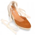 COWHIDE color suede leather wedge woman espadrilles shoes Valenciana style .