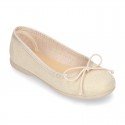 METAL canvas Ballet flat shoes with adjustable ribbon.