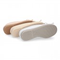 METAL canvas Ballet flat shoes with adjustable ribbon.