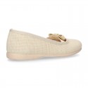 LINEN canvas little Ballet flat shoes with elastic band and BOW.