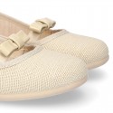 LINEN canvas little Ballet flat shoes with elastic band and BOW.