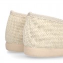 LINEN canvas little Ballet flat shoes with elastic band and BOW.