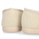 LINEN canvas little Ballet flat shoes with elastic band and BOW.