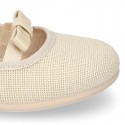 LINEN canvas little Ballet flat shoes with elastic band and BOW.