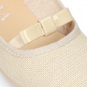 LINEN canvas little Ballet flat shoes with elastic band and BOW.