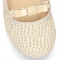 LINEN canvas little Ballet flat shoes with elastic band and BOW.