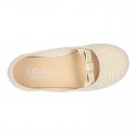 LINEN canvas little Ballet flat shoes with elastic band and BOW.