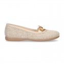 LINEN canvas little Ballet flat shoes with elastic band and BOW in pastel colors.