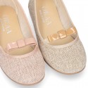 LINEN canvas little Ballet flat shoes with elastic band and BOW in pastel colors.