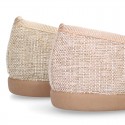 LINEN canvas little Ballet flat shoes with elastic band and BOW in pastel colors.