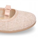 LINEN canvas little Ballet flat shoes with elastic band and BOW in pastel colors.