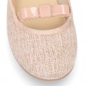 LINEN canvas little Ballet flat shoes with elastic band and BOW in pastel colors.