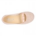 LINEN canvas little Ballet flat shoes with elastic band and BOW in pastel colors.