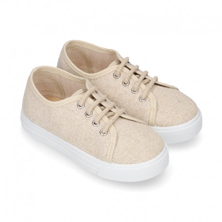 METAL LINEN canvas Girl Sneaker shoes.