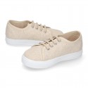 METAL LINEN canvas Girl Sneaker shoes.