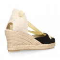 Cotton canvas wedge sandals espadrille shoes GOYESCA style with GOLDEN crossed ties.