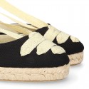 Cotton canvas wedge sandals espadrille shoes GOYESCA style with GOLDEN crossed ties.