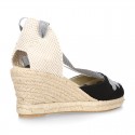 Cotton canvas wedge sandals espadrille shoes GOYESCA style with GOLDEN crossed ties.