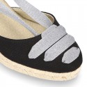 Cotton canvas wedge sandals espadrille shoes GOYESCA style with GOLDEN crossed ties.