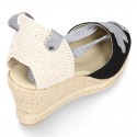 Cotton canvas wedge sandals espadrille shoes GOYESCA style with GOLDEN crossed ties.